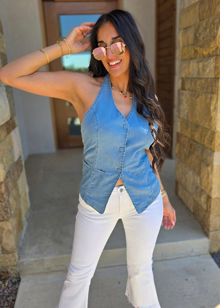 Memory Lane Chambray Button Up Halter Top