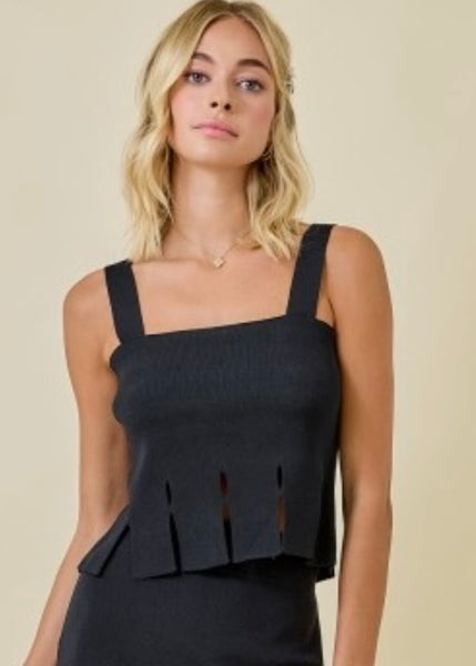 Just One Look Black Fringe Sweater Tank