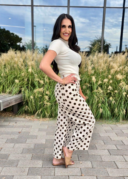 Perfect In Polka Dots Wide Leg Pants - Brown