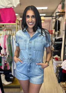 Rally Denim Button Up Romper