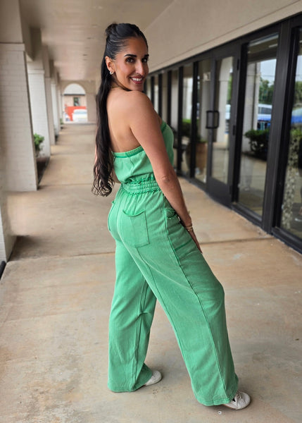 No Exposure Green Strapless Jumpsuit
