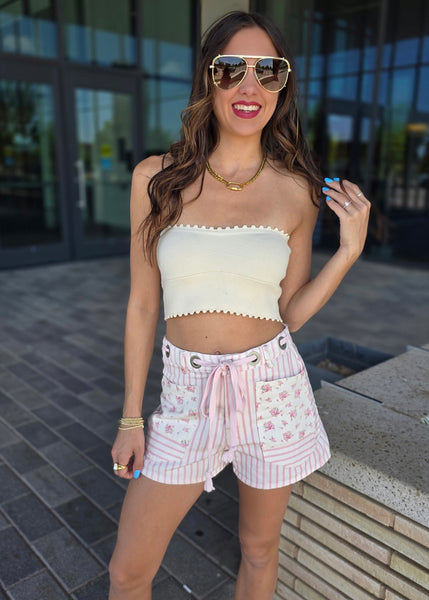 Daydreaming Of Pink Tie Denim Shorts