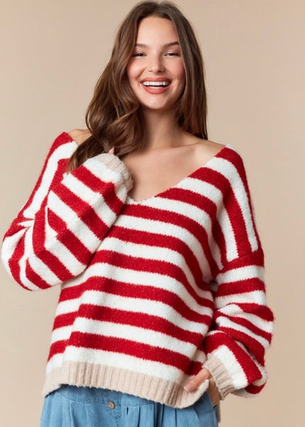 Win This One Red Striped Sweater