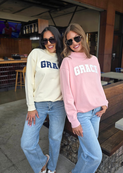 "Grace" Pink Mock Neck Lightweight Sweatshirt
