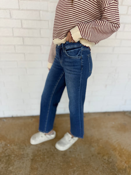 London Mid Rise Ankle Straight Dark Wash Jean