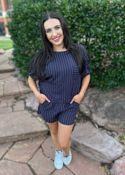 Taking Charge Navy & White 2 Pc Short Set