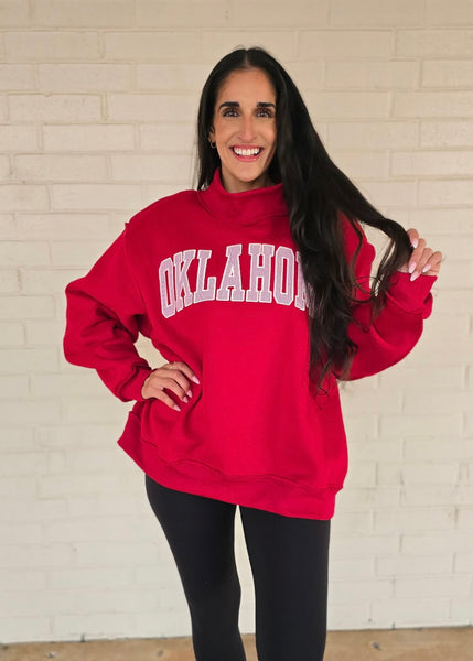 Crimson Oklahoma Mock Neck Sweatshirt