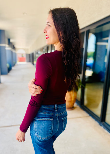 Underneath It All Basic Burgundy Long Sleeve Top