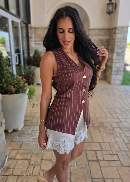 Bring It On Brown/Ivory Pin Stripe Vest
