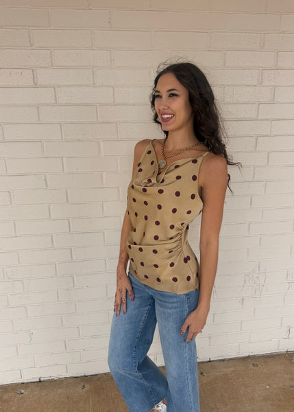 Fun Fact Cowl Neck Polka Dot Cami Top