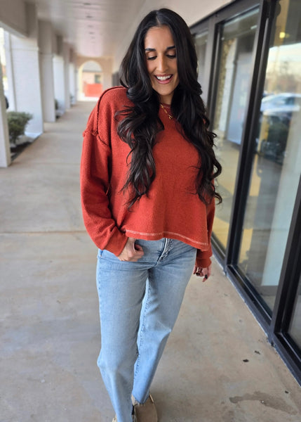 Don't Overlap Open Back Oversized Rust Top