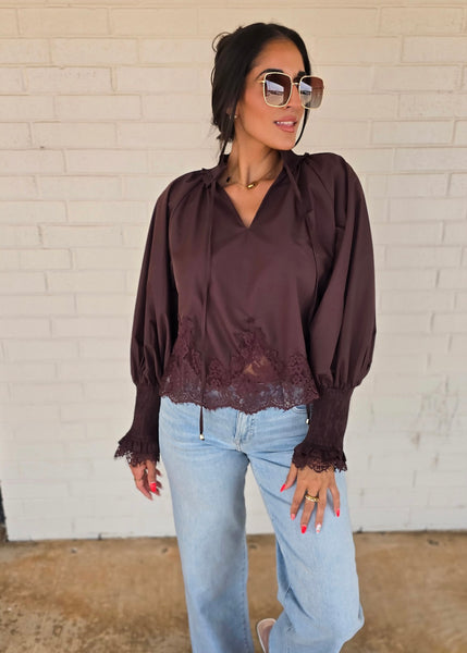 Made For Me Brown & Lace Long Sleeve Top