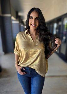 Shining Star Gold Shimmer Collared Top