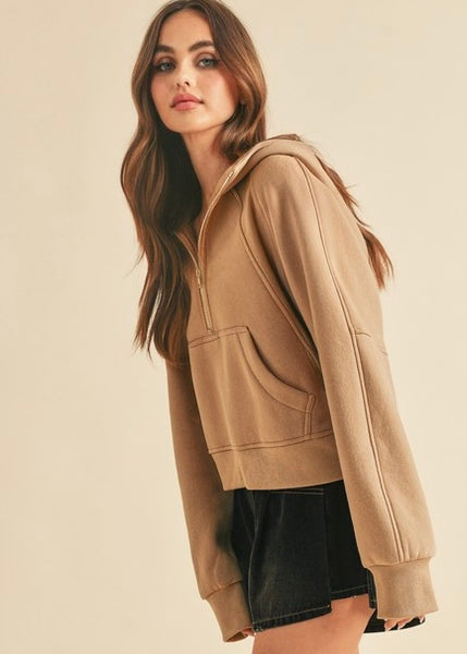 Right This Very Minute Latte Half Zip Hoodie