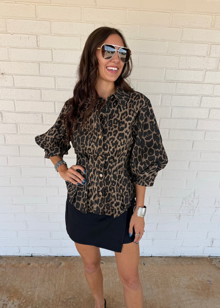 Unleashed Button Up Leopard Top