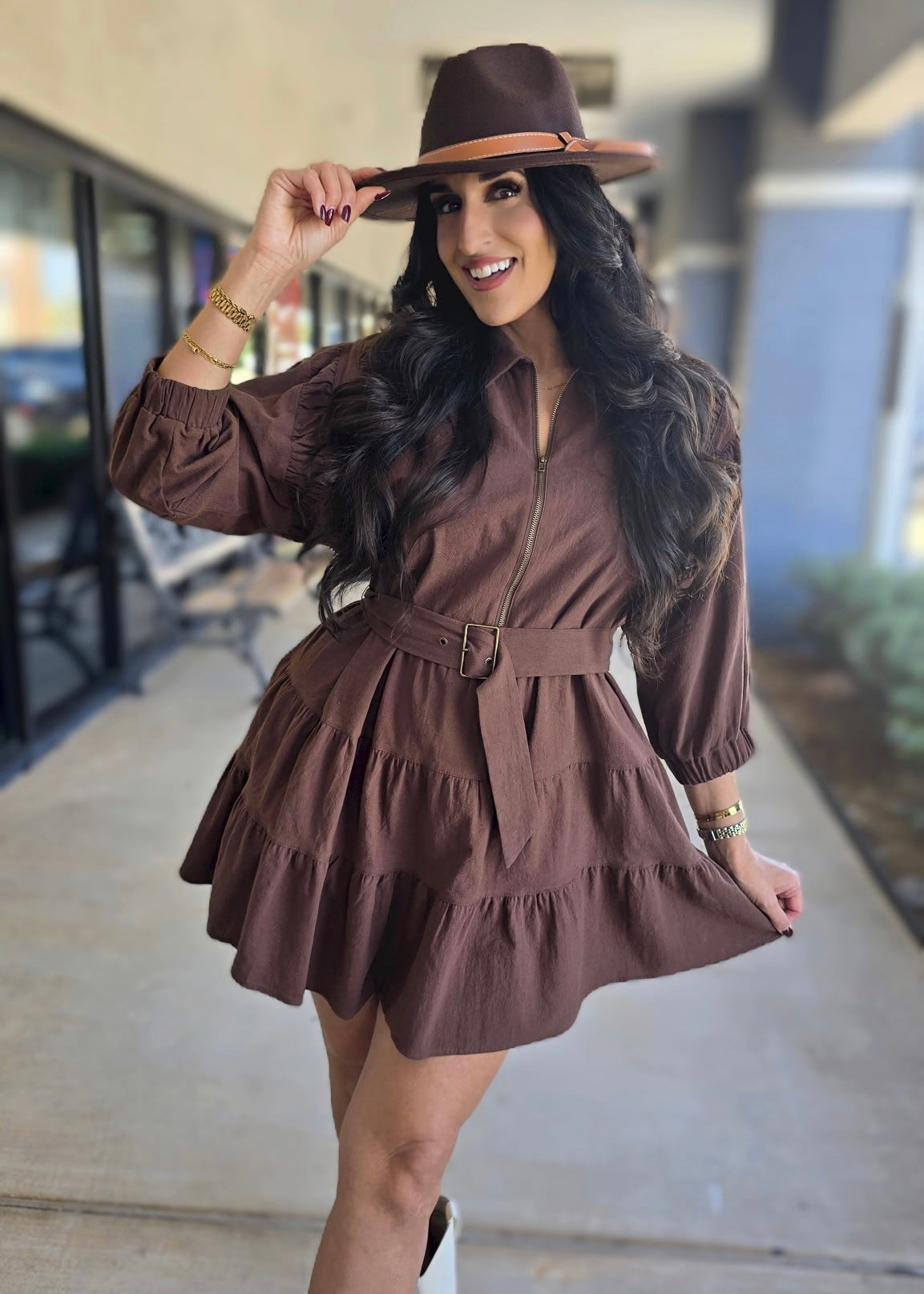 Fall Festival Brown Belted Mini Dress