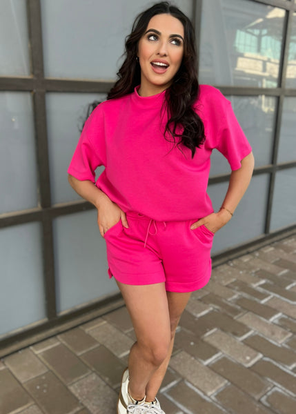 Life Is Good Hot Pink Scuba Short Sleeve Top & Short Set