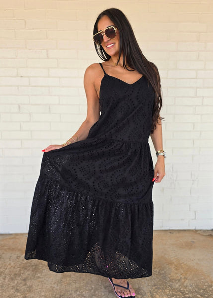 Just Having Fun Black Spaghetti Strap Maxi Dress