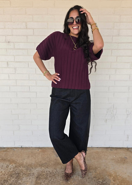 No Apologies Burgundy Ribbed Short Sleeve Top