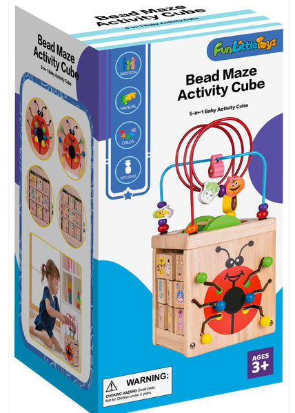 Wooden Activity Cube Classic Bead Maze Toy Educational Learn