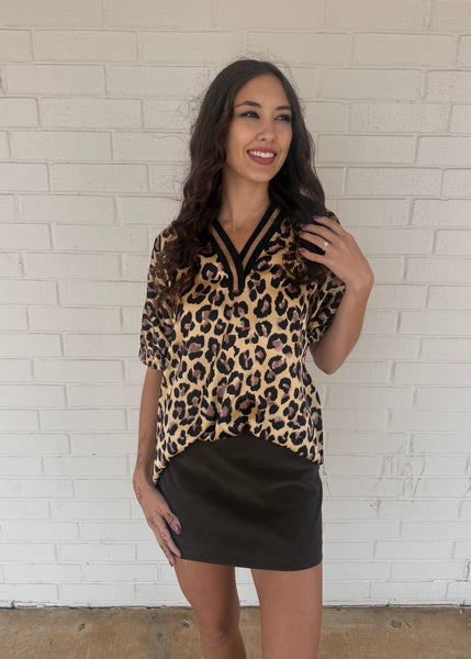Someone Special Leopard Print V Neck Blouse