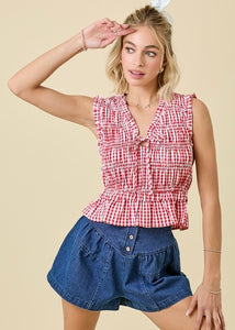 Cheering Section Gingham Sleeveless Top