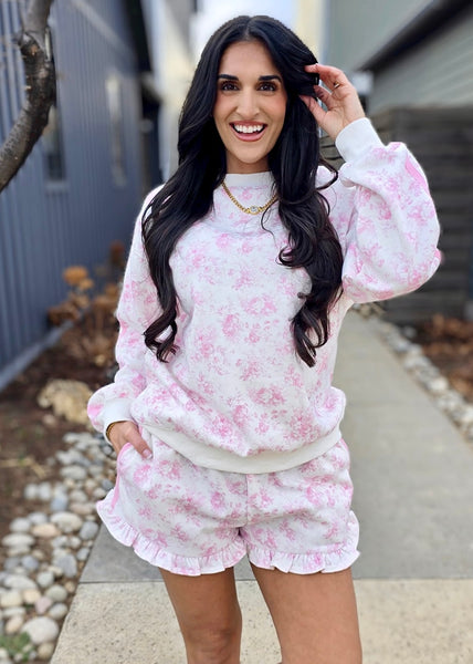 Sweet Believer Pink Floral 2 Pc Sweatshirt/ Short Set