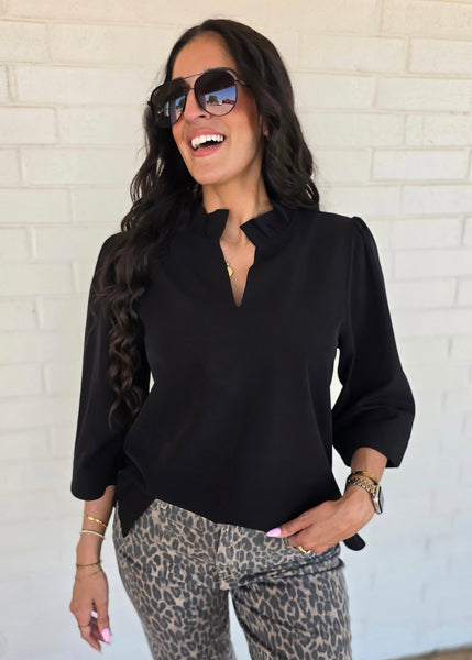Out Of Reach Black 3/4 Sleeve Top