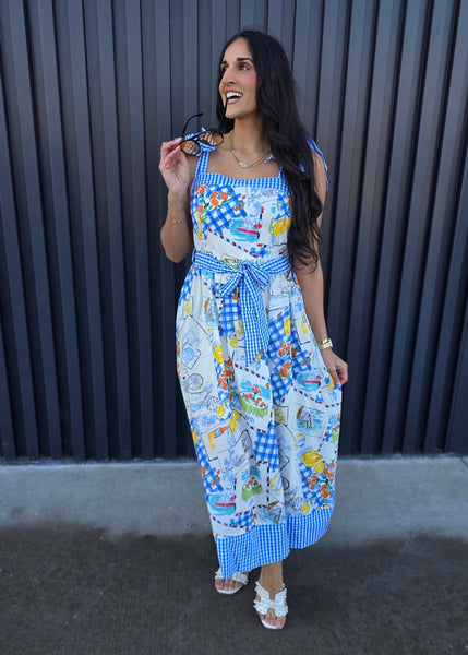 Sicily Standards Blue Patterned Sleeveless Maxi Dress