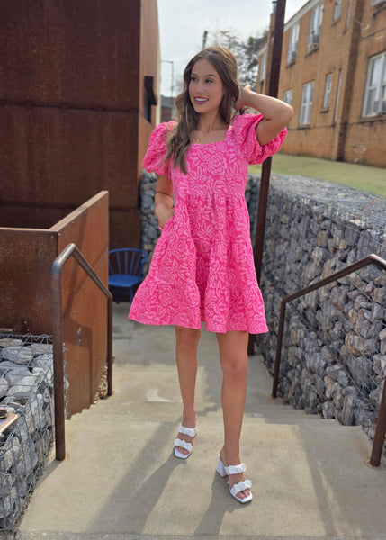 This Is Forever Pink Jacquard Mini Dress