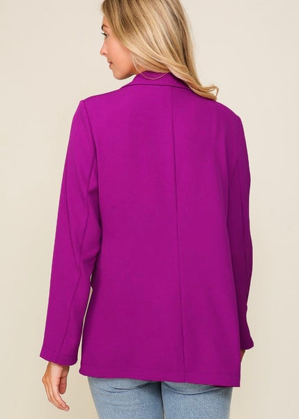 A Better Me Magenta Oversized Button Blazer
