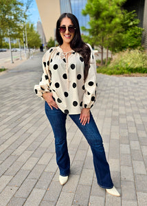 Exaggerated Polka Dot Balloon Sleeve Top