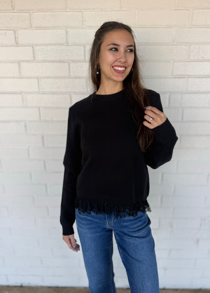No Pretending Black Lace Sweater Top