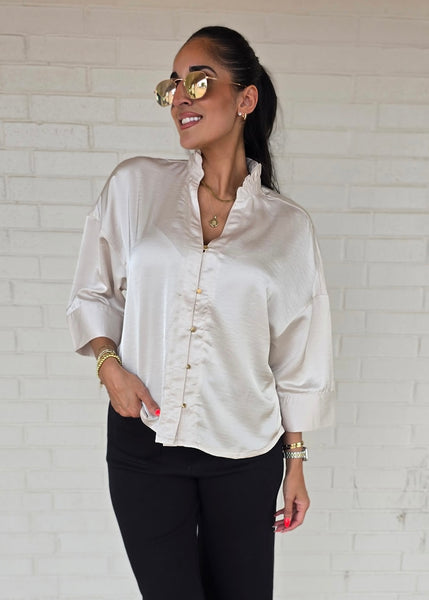 Makes Sense Cream Gold Button Up Blouse