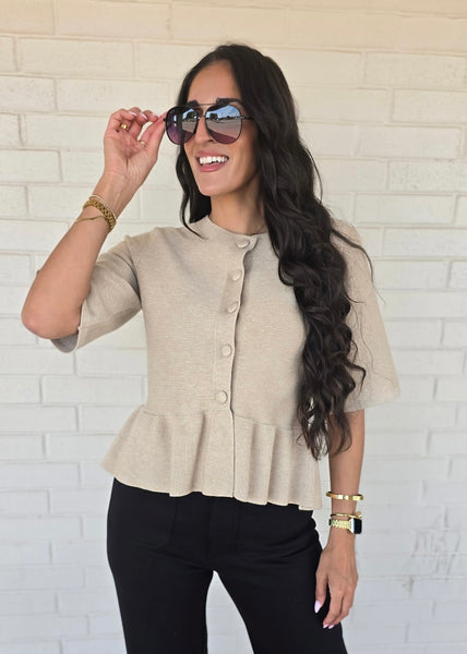 Daydreamer Beige Short Sleeve Sweater