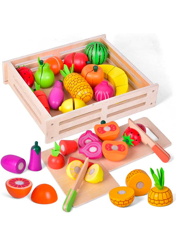 35 PCs Wooden Pretend Play Food for Kids Kitchen