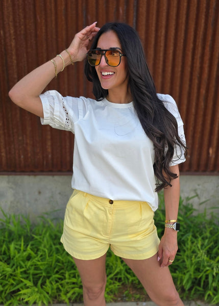Sunday Brunch Off White Puff Sleeve Top
