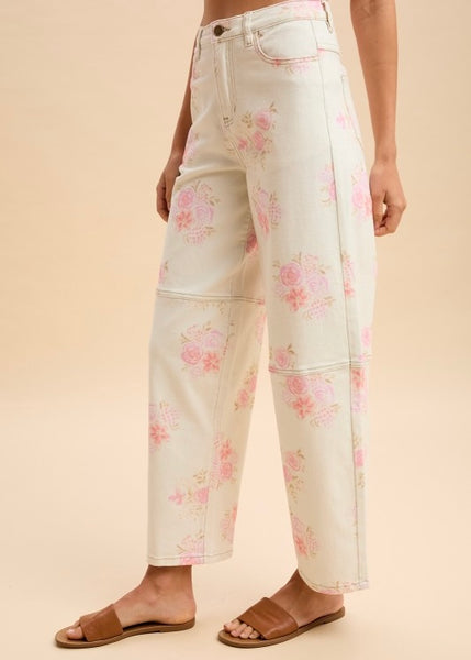 Isn't It Romantic Floral Barrel Jeans