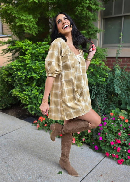 All In Season Camel Plaid Romper