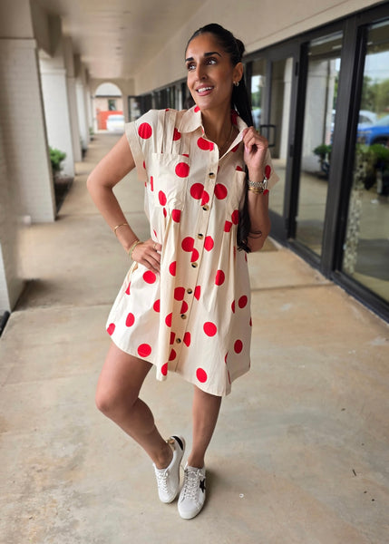 Lean On Me Red Polka Dot Poplin Dress