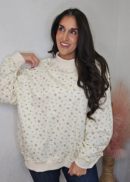 Floral Print Oversized Mock Neck Sweatshirt