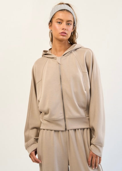 Yes Please Stone Beige Scuba Zip Up