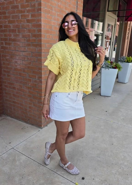 Pretty Poems Lemon Cable Knit Sweater
