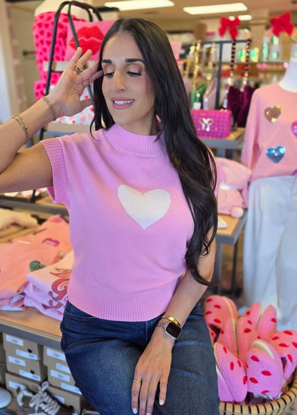 In Love Pink Short Sleeve Heart Sweater