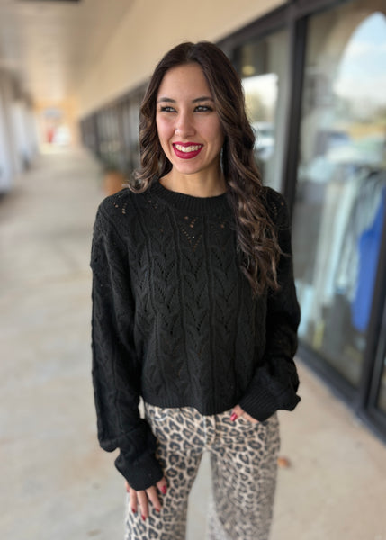 Glory Days Black Cable Knit Cropped Sweater