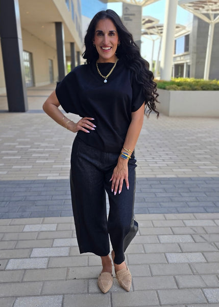 As You Are Black Mock Neck Batwing Sleeve Top