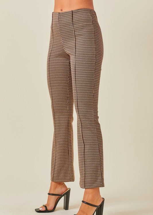 Fit and Flare Brown Checkered Knit Pants