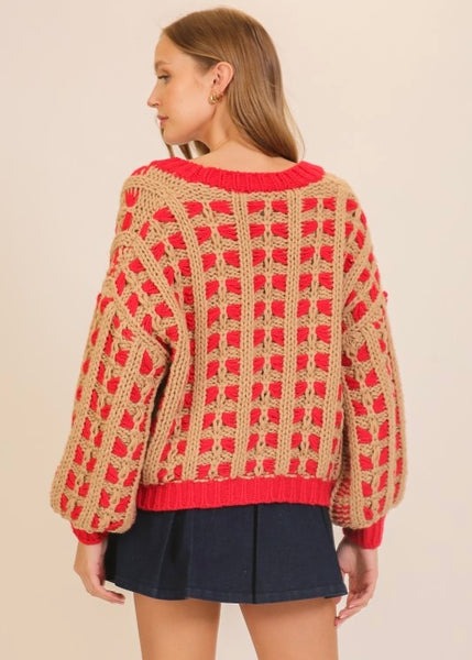 Lasting Love Red/Khaki Cardigan