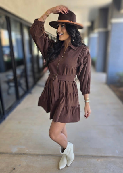 Fall Festival Brown Belted Mini Dress