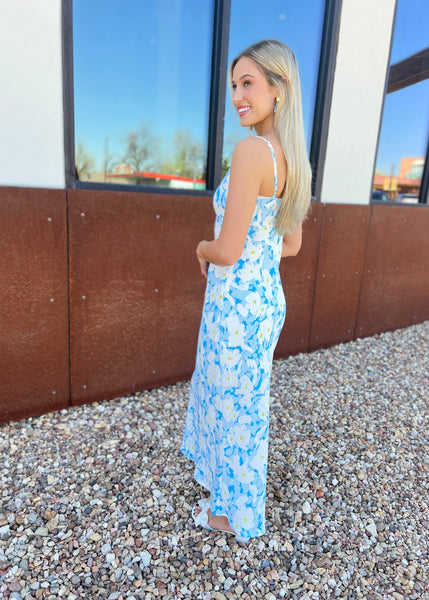 Beach Stroll Blue/White Floral Maxi Dress
